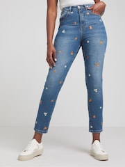 Simply Be Blue Slim Mom Fruit Embroidered Jeans - Image 3 of 5