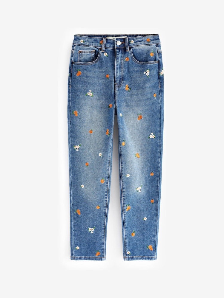 Simply Be Blue Slim Mom Fruit Embroidered Jeans - Image 5 of 5