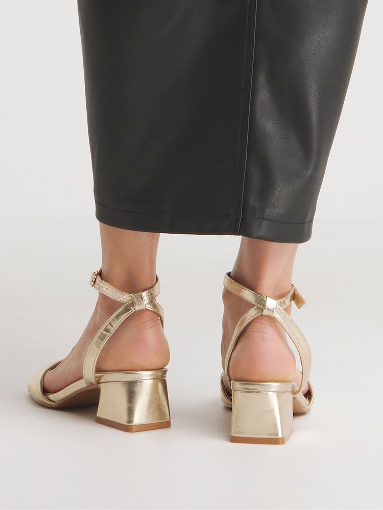 Simply Be Gold Wide Fit Barely There On Low Block Heels - Image 2 of 7