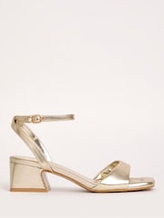 Simply Be Gold Wide Fit Barely There On Low Block Heels - Image 5 of 7