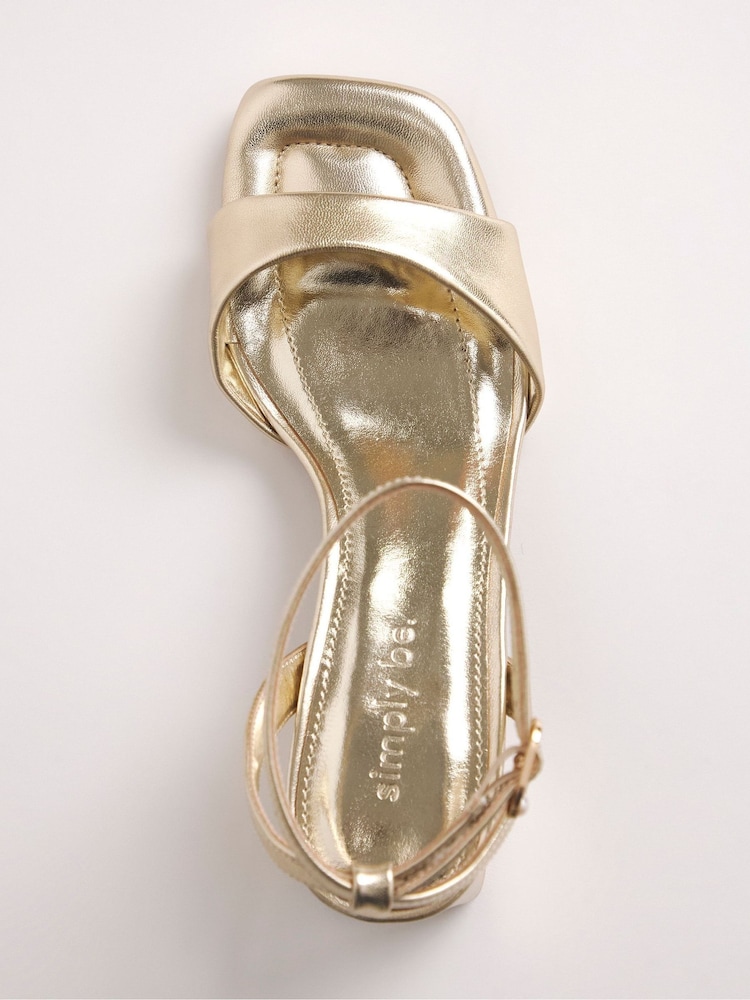 Simply Be Gold Wide Fit Barely There On Low Block Heels - Image 7 of 7