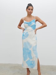 Pretty Lavish Blue & Cream Floral Keisha Ruched Midaxi Dress - Image 3 of 4