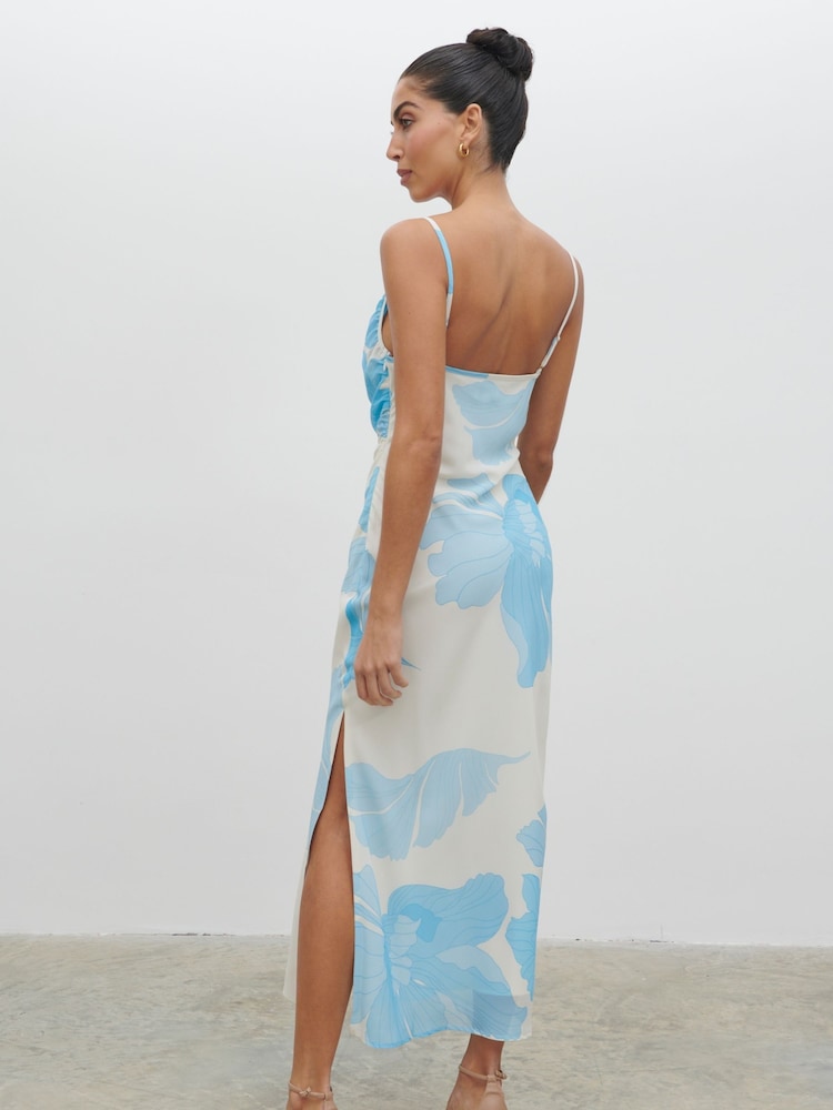 Pretty Lavish Blue & Cream Floral Keisha Ruched Midaxi Dress - Image 4 of 4