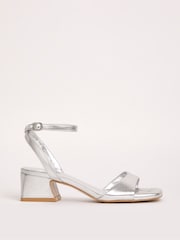 Simply Be Silver Barely There on Low Block Heels in Extra Wide Fit - Image 5 of 7