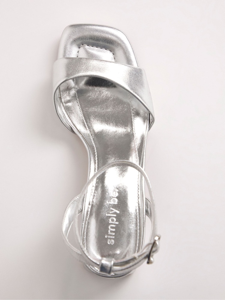 Simply Be Silver Barely There on Low Block Heels in Extra Wide Fit - Image 7 of 7