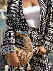 Friends Like These Black/White Long Sleeve Satin Kimono Cover Up - Image 4 of 4