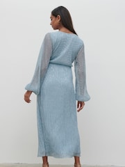 Pretty Lavish Blue Metallic Freina Plisse Metallic Dress - Image 4 of 4
