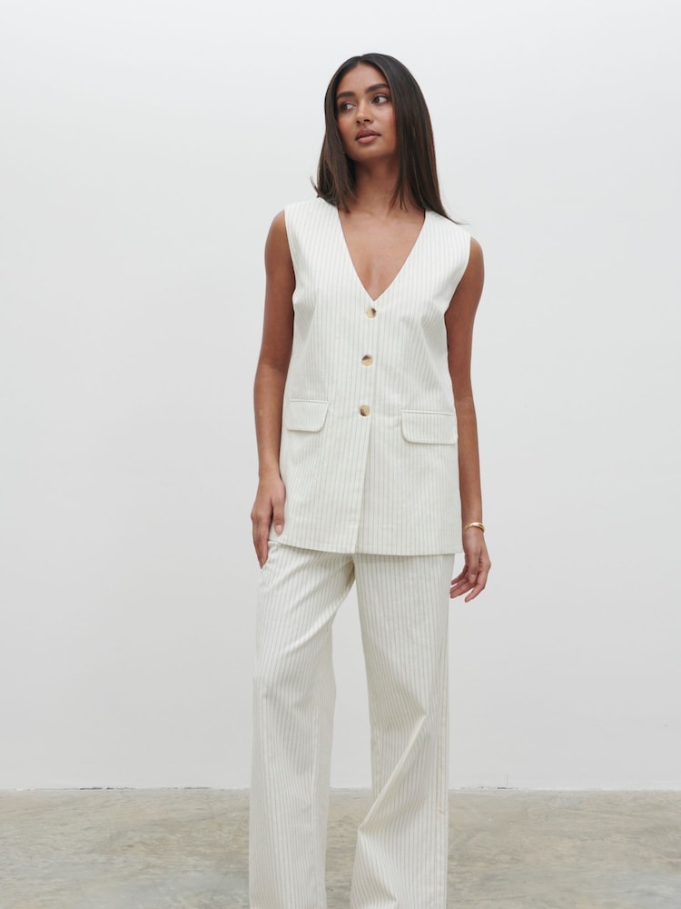 Pretty Lavish Pinstripe Harlee 100% Cotton Waistcoat - Image 1 of 6