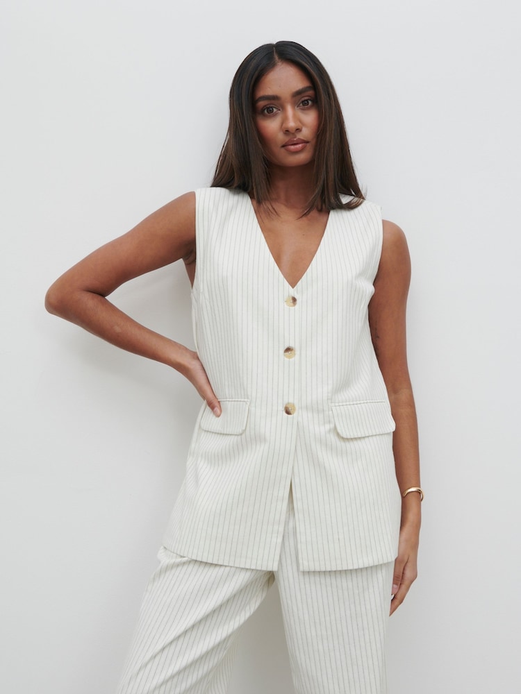 Pretty Lavish Pinstripe Harlee 100% Cotton Waistcoat - Image 6 of 6
