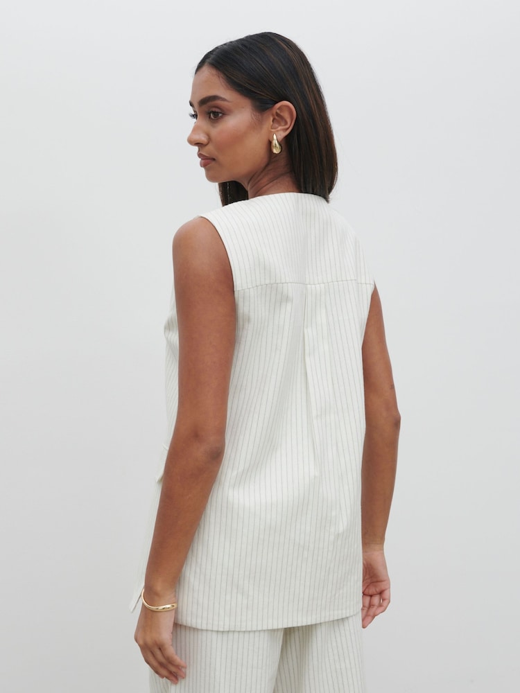 Pretty Lavish Pinstripe Harlee Wide Leg Tailored 100% Cotton Trousers - Image 2 of 2