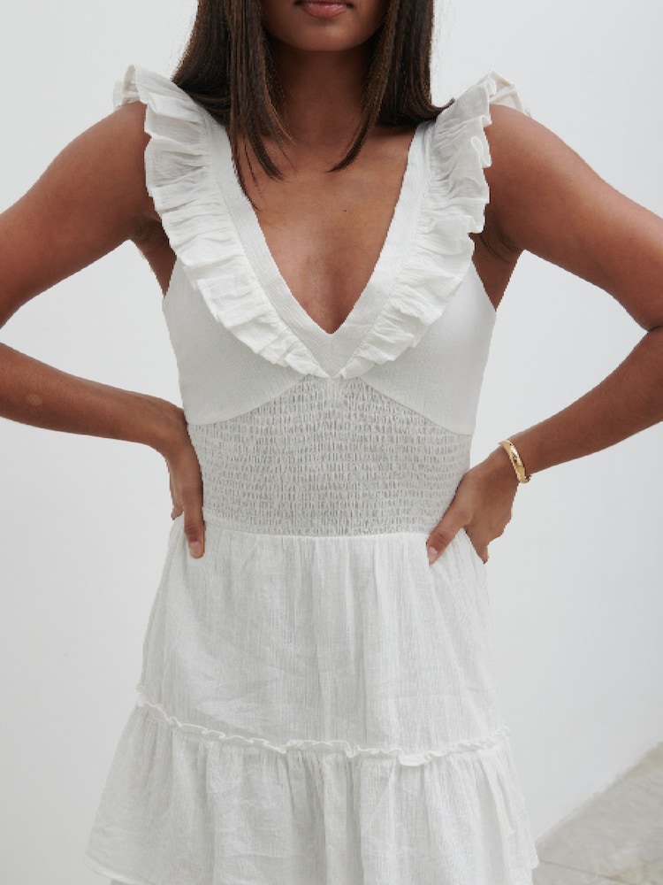 Pretty Lavish Cream 100% Cotton Opal Ruffle Midaxi Dress - Image 2 of 3