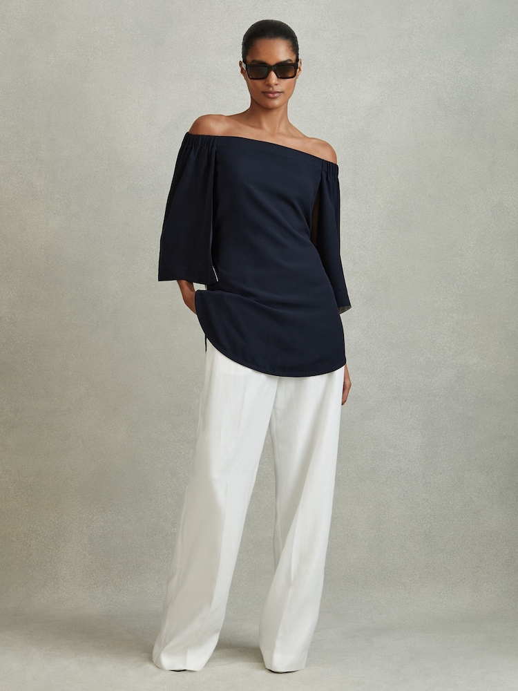 Reiss Navy Alexis Off-The-Shoulder Tunic - Image 1 of 6