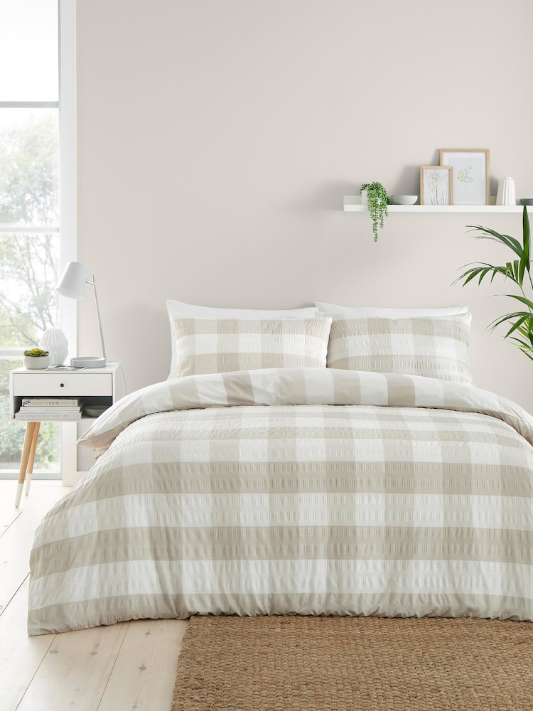 Fusion Natural Gingham Seersucker Duvet Cover Set - Image 1 of 3