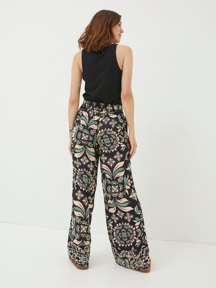 FatFace Black Isla Mosaic Leaf Wide Leg Trousers - Image 2 of 6
