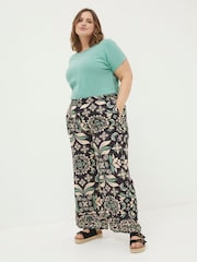 FatFace Black Isla Mosaic Leaf Wide Leg Trousers - Image 4 of 6