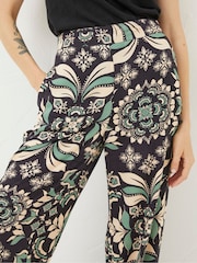 FatFace Black Isla Mosaic Leaf Wide Leg Trousers - Image 5 of 6
