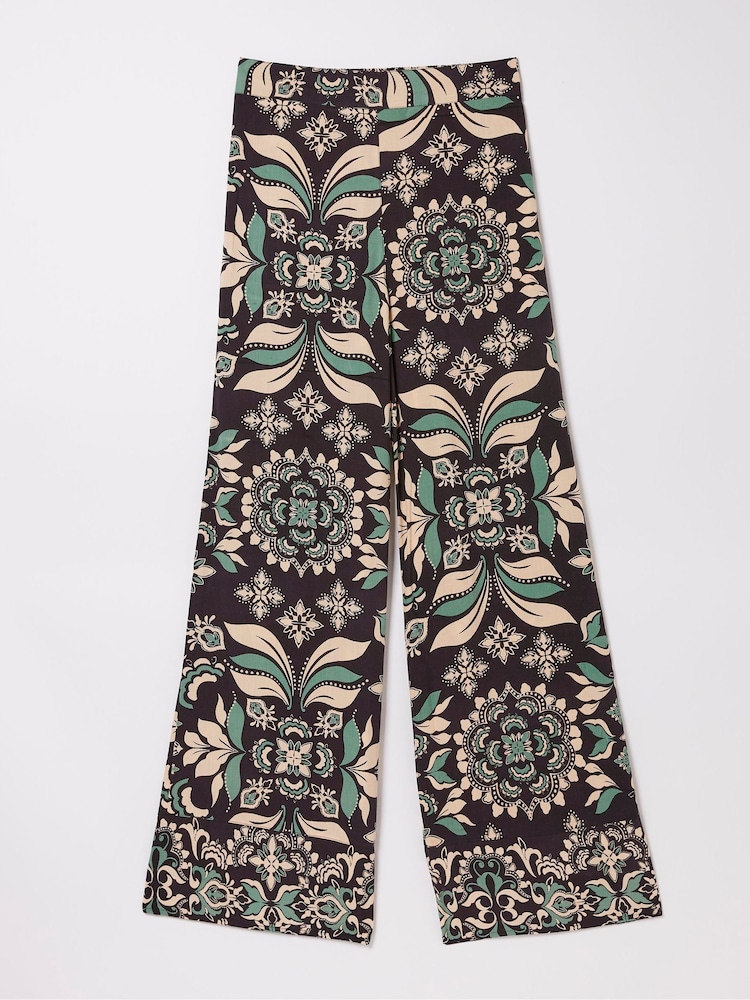 FatFace Black Isla Mosaic Leaf Wide Leg Trousers - Image 6 of 6
