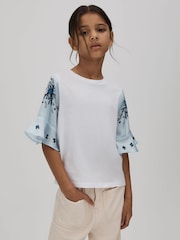 Reiss White Anastasia 4-9 yrs Flute Sleeve Crew Neck T-Shirt - Image 1 of 6