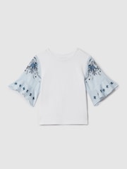 Reiss White Anastasia 4-9 yrs Flute Sleeve Crew Neck T-Shirt - Image 2 of 6