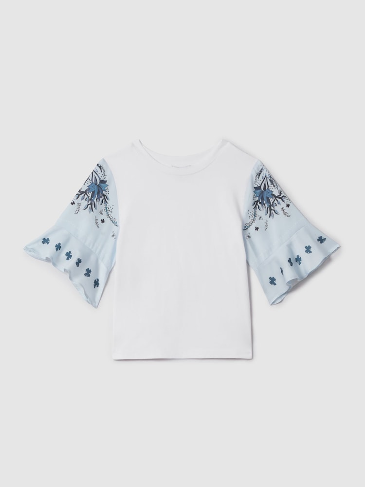 Reiss White Anastasia 4-9 yrs Flute Sleeve Crew Neck T-Shirt - Image 2 of 6