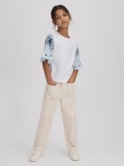 Reiss White Anastasia 4-9 yrs Flute Sleeve Crew Neck T-Shirt - Image 3 of 6