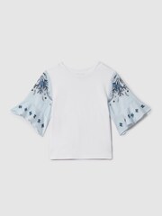 Reiss White Anastasia Teen Flute Sleeve Crew Neck T-Shirt - Image 2 of 6