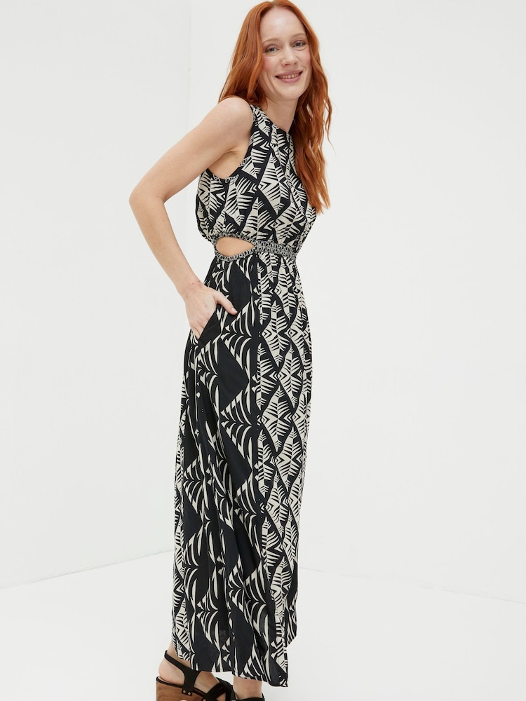 FatFace Harrie Black Geo Cut Out Midi Beach Dress - Image 1 of 6