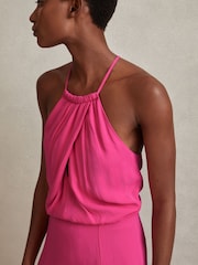 Reiss Pink Elliana Drape Front Midi Dress - Image 4 of 6