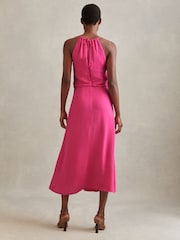 Reiss Pink Elliana Drape Front Midi Dress - Image 5 of 6