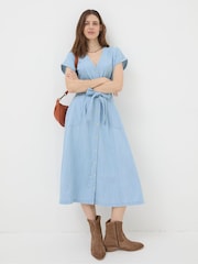 FatFace Blue Odette Denim Midi Dress - Image 1 of 7
