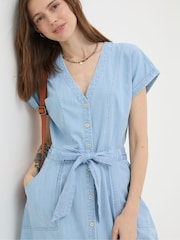 FatFace Blue Odette Denim Midi Dress - Image 5 of 7