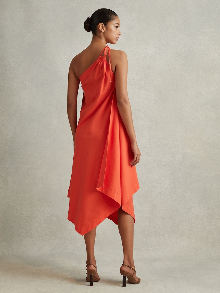 Reiss Orange Jeanne One Shoulder Draped Midi Dress - Image 1 of 4