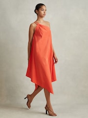 Reiss Orange Jeanne One Shoulder Draped Midi Dress - Image 3 of 4