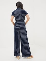 FatFace Blue Acre Stripe Linen Blend Jumpsuit - Image 3 of 6