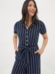 FatFace Blue Acre Stripe Linen Blend Jumpsuit - Image 4 of 6