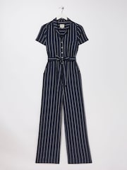 FatFace Blue Acre Stripe Linen Blend Jumpsuit - Image 6 of 6