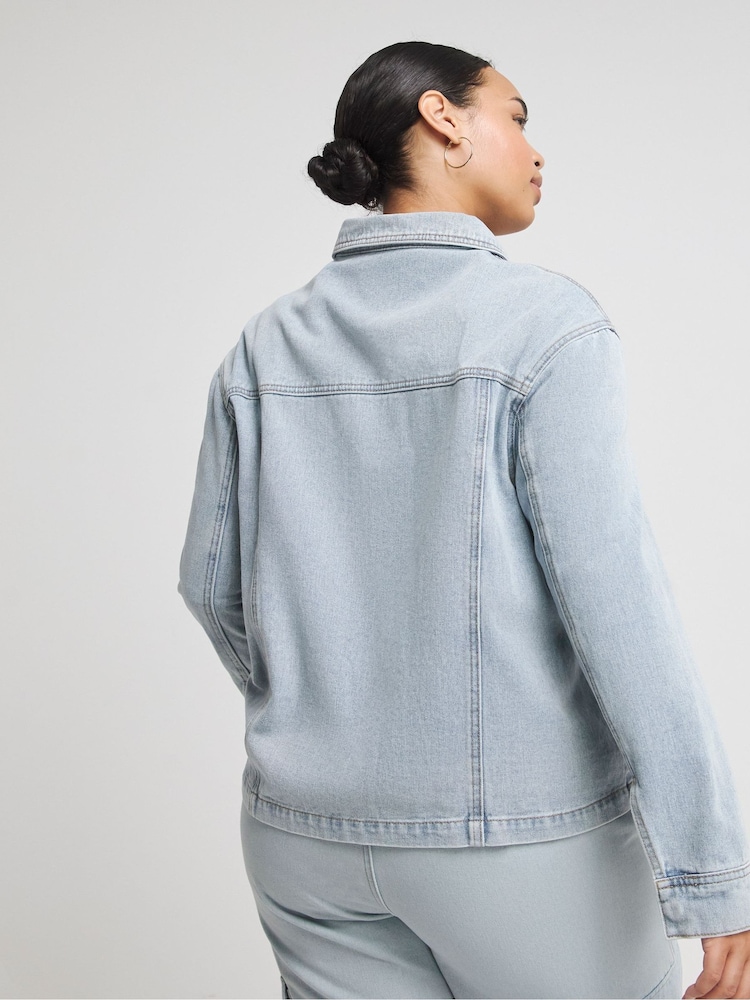 Simply Be Blue Utility Cargo Pocket Denim Jacket - Image 2 of 4 Simply Be Blue Utility Cargo Pocket Denim Jacket - Image 2 of 4