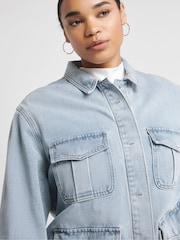 Simply Be Blue Utility Cargo Pocket Denim Jacket - Image 3 of 4