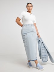 Simply Be Blue Utility Cargo Pocket Denim Maxi Skirt - Image 1 of 5