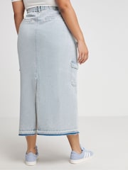 Simply Be Blue Utility Cargo Pocket Denim Maxi Skirt - Image 2 of 5