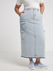 Simply Be Blue Utility Cargo Pocket Denim Maxi Skirt - Image 3 of 5
