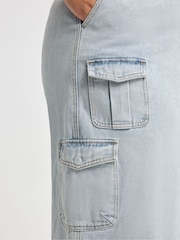 Simply Be Blue Utility Cargo Pocket Denim Maxi Skirt - Image 4 of 5