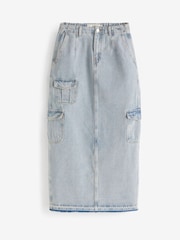Simply Be Blue Utility Cargo Pocket Denim Maxi Skirt - Image 5 of 5