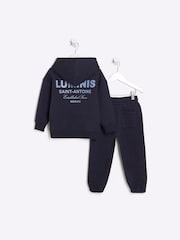 River Island Blue Boys Luminis 100% Cotton Hoodie Joggers Set - Image 1 of 4