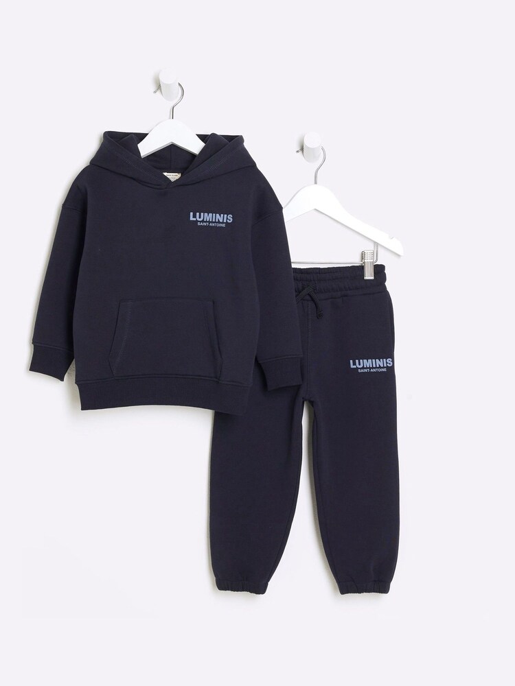 River Island Blue Boys Luminis 100% Cotton Hoodie Joggers Set - Image 2 of 4