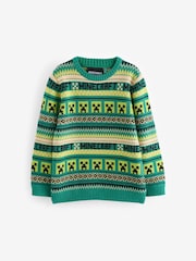 Green Minecraft Christmas Fairisle Pattern Crew Neck Jumper (3-16yrs) - Image 1 of 5