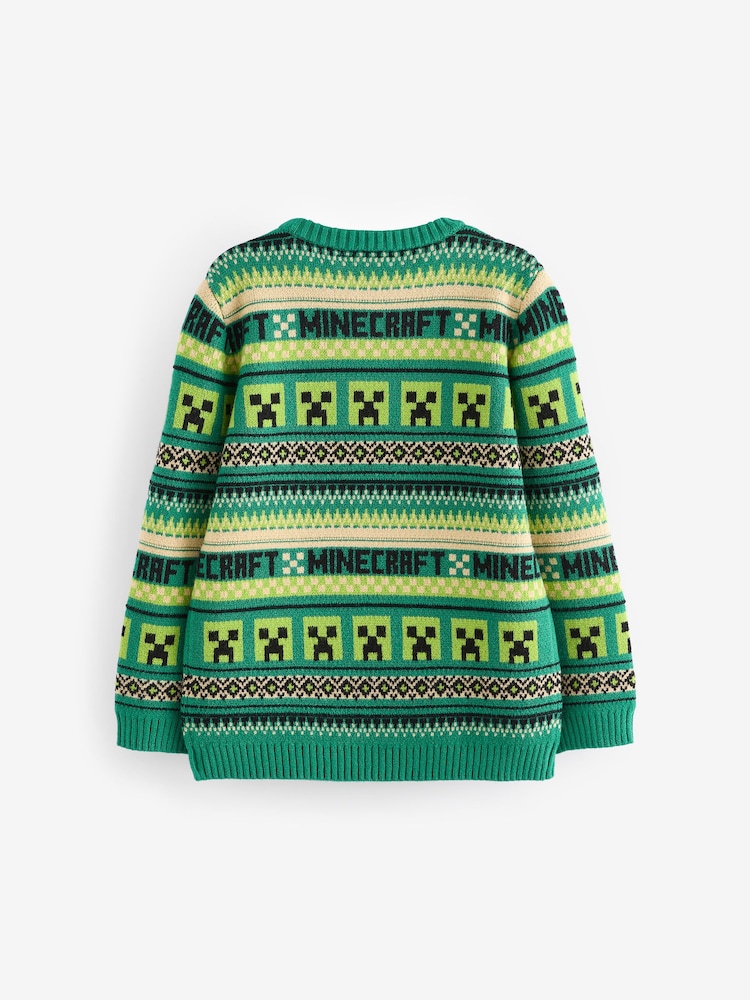 Green Minecraft Christmas Fairisle Pattern Crew Neck Jumper (3-16yrs) - Image 2 of 5