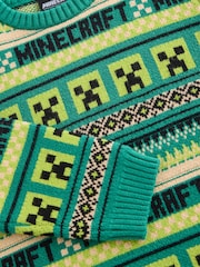 Green Minecraft Christmas Fairisle Pattern Crew Neck Jumper (3-16yrs) - Image 3 of 5