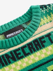 Green Minecraft Christmas Fairisle Pattern Crew Neck Jumper (3-16yrs) - Image 4 of 5