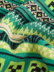 Green Minecraft Christmas Fairisle Pattern Crew Neck Jumper (3-16yrs) - Image 5 of 5